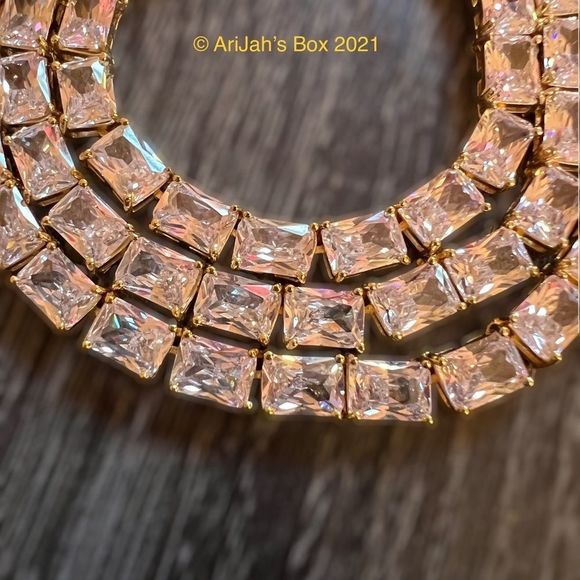 Gold 5mm Princess Cut Rectangular Diamond Tennis Chain Necklace